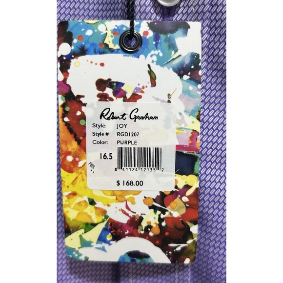 Robert Graham Jot Button Down Long Sleeve Shirt Purple Size 42 16.5 NWT - Picture 3 of 5